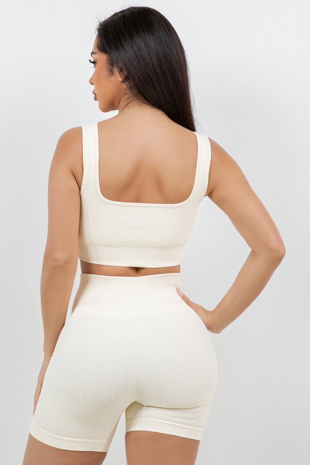 B’agile Workout Sets for Women 2 Piece Seamless Ribbed Crop Tank High Waist Shorts Yoga Outfits