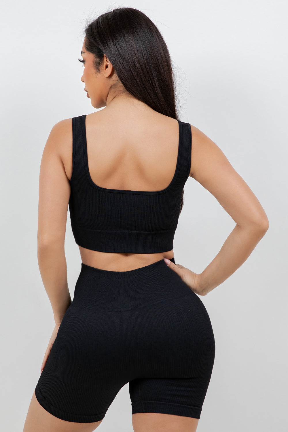 B’agile Workout Sets for Women 2 Piece Seamless Ribbed Crop Tank High Waist Shorts Yoga Outfits