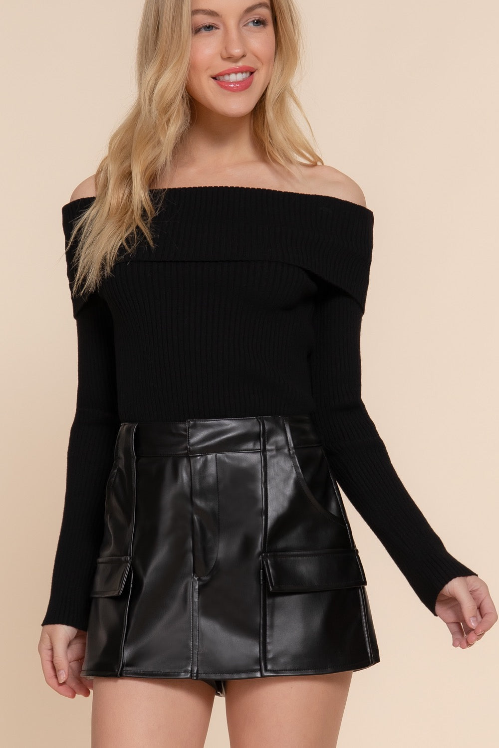 FAUX LEATHER CARGO SKIRT