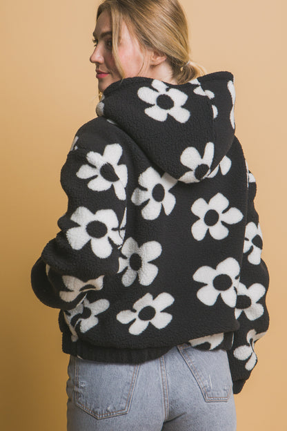 Floral Design Zip-Up Hooded Jacket