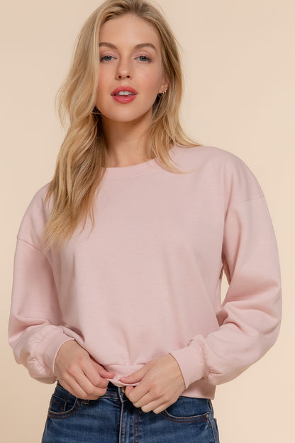 LONG SLV ROUND NECK CROP SWEATSHIRT