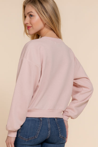 LONG SLV ROUND NECK CROP SWEATSHIRT