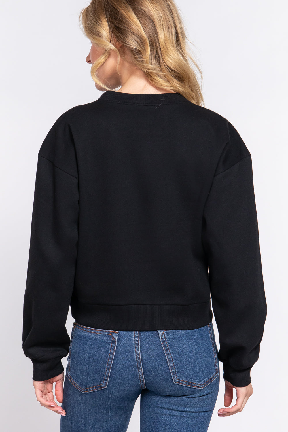 LONG SLV ROUND NECK CROP SWEATSHIRT