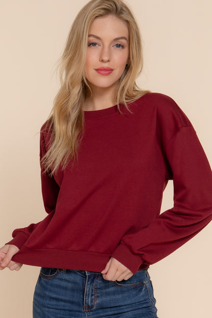 LONG SLV ROUND NECK CROP SWEATSHIRT