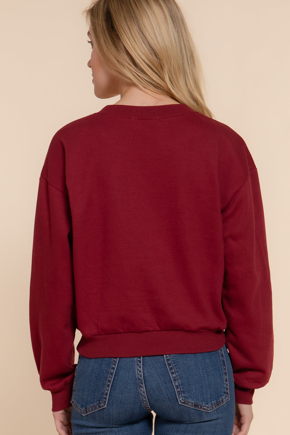 LONG SLV ROUND NECK CROP SWEATSHIRT