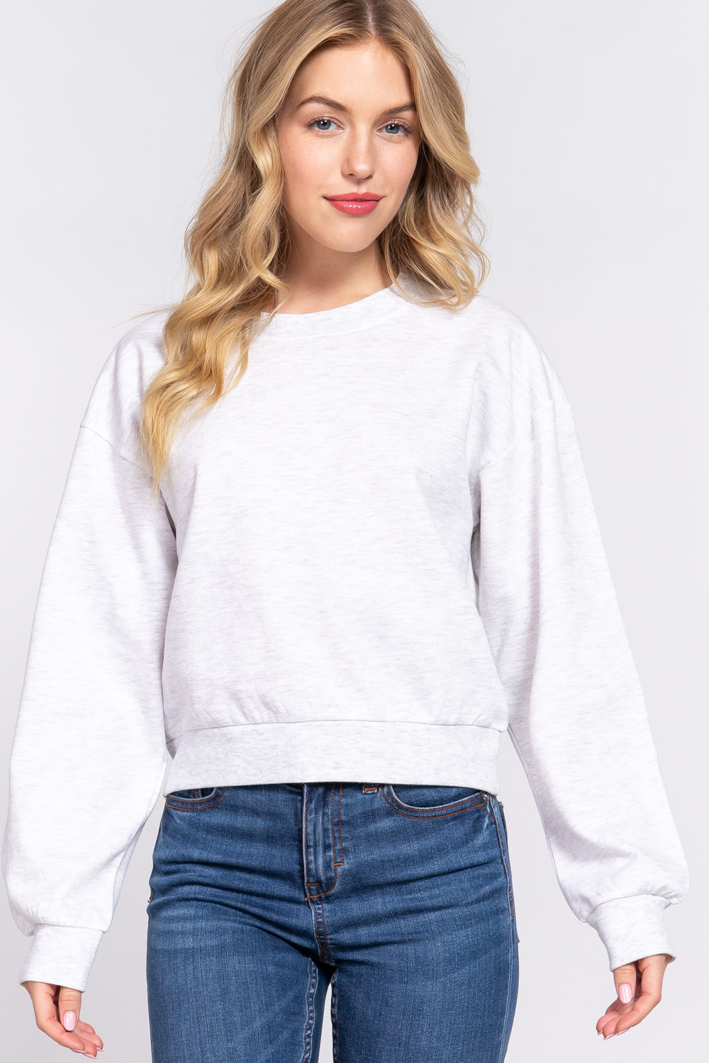 LONG SLV ROUND NECK CROP SWEATSHIRT