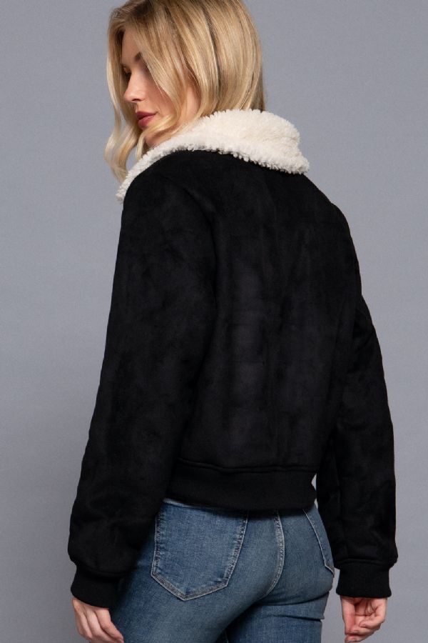 FAUX SUEDE INNER FUR ZIP UP JACKET