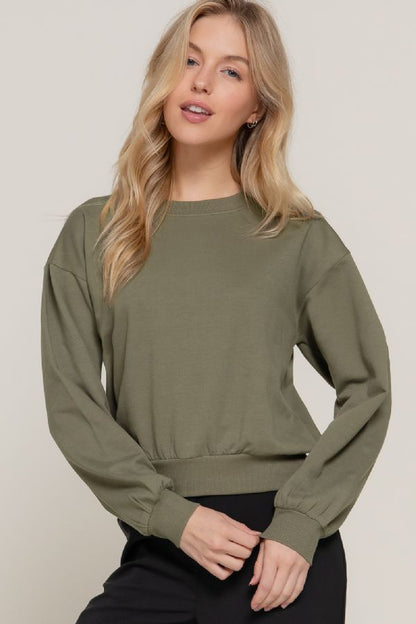 LONG SLV ROUND NECK CROP SWEATSHIRT