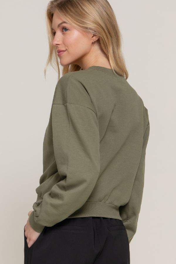 LONG SLV ROUND NECK CROP SWEATSHIRT