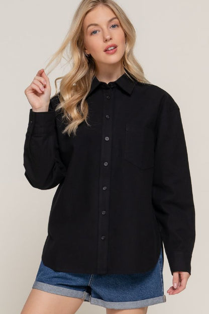 Long Sleeve Loose Fit Brushed Twill Shirt