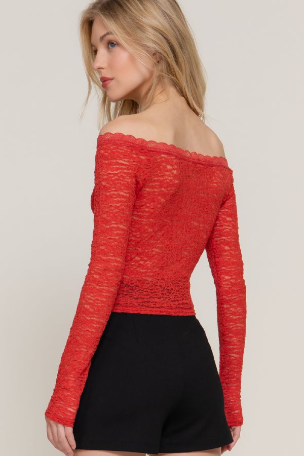 OFF THE SHOULDER STRETCH LACE TOP